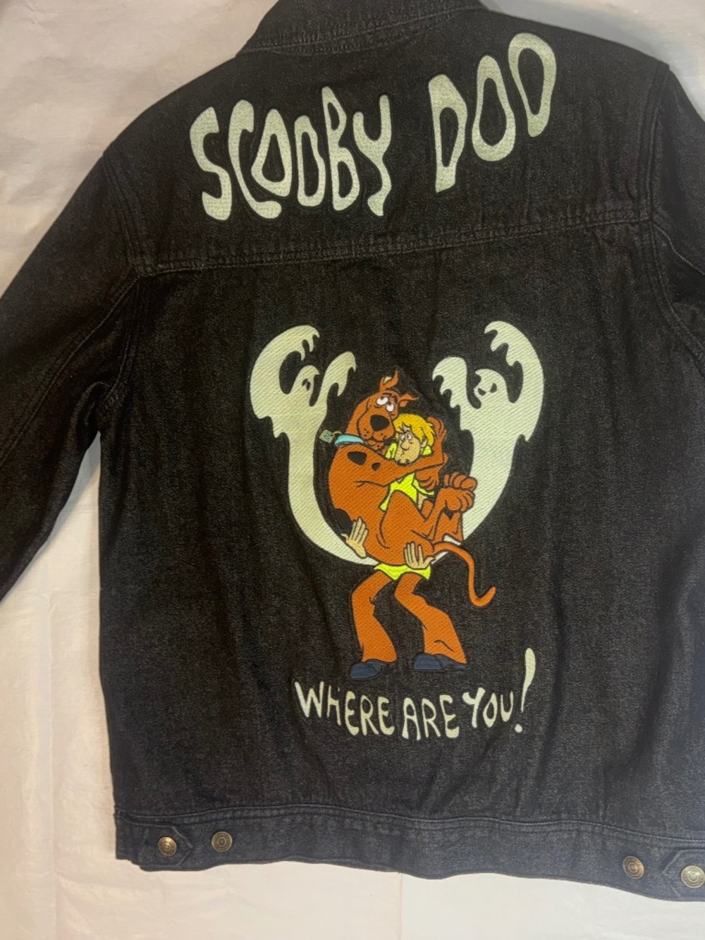 Cakeworthy Scooby-Doo Glow Denim Jacket featuring black corduroy material